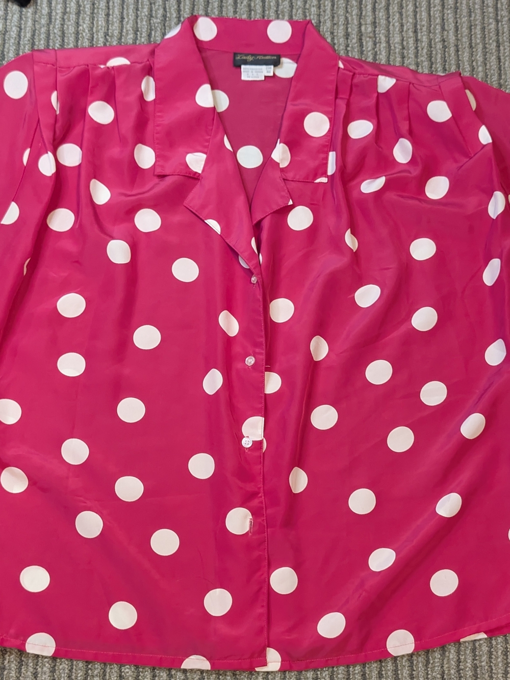 Polka Dot Satin Button-Up Blouse - Fuchsia/White